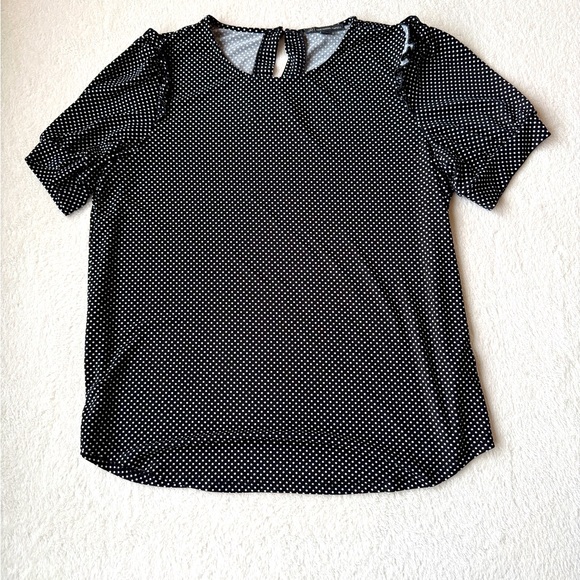 Adrianna Papell Polka Dot Blouse Size M Black Puff Sleeve Chic Top - Picture 2 of 15